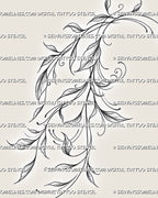 Vine hip tattoo stencil with soft leafy vine structure, small leaf details, clean black linework, and printable design file