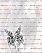 Winged angel eye tattoo shown on womens hip placement, with seraphim-style feathers, dark shading, and thigh-adjacent fit.
