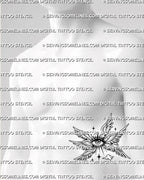 Winged eye tattoo stencil shown on mens ribs placement, with soft angel wings, central eye, and compact celestial shape.