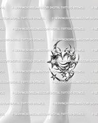 Y2K star and heart tattoo stencil shown on lower leg placement with clear chrome-style heart shape

