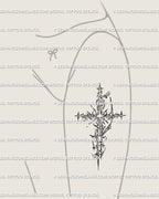 Y2K gothic cross tattoo idea for thigh, cyber tribal ornamental design scaled larger, symbolic mark of resilience and protection.