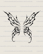Abstract black wings tattoo stencil design with dark symmetrical wing shapes and sharp ornamental contrast