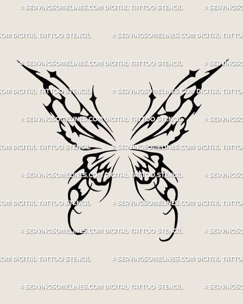 Abstract black wings tattoo stencil design with dark symmetrical wing shapes and sharp ornamental contrast