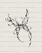 Abstract butterfly heart wings tattoo stencil in cybersigilism style, delicate fairycore digital design for body art download. 