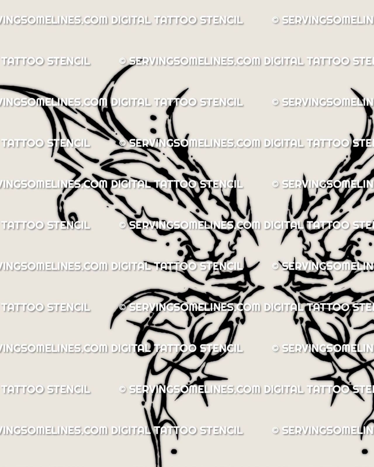 abstract butterfly wings outline with sharp ornamental curves and bold gothic edges created as a digital stencil for versatile placements