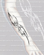abstract cyber tribal tattoo stencil placed on forearm, futuristic neotribal linework with chrome accents shown in wearable arm position