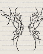 Abstract cyber tribal wings tattoo stencil design with pointed outlines and a symmetrical upper back shape