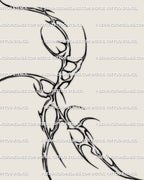 abstract cybersigilism torso tattoo stencil with clean neotribal linework and alien-like organic curves for rib or side placement 