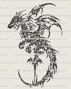 Abstract dragon tattoo stencil built with cybersigilism and neotribal linework, digital tattoo design ready for transfer