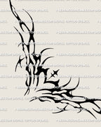 Abstract flame heart chest tattoo stencil design displayed as a full layout with a solid black heart and sharp flowing sides.