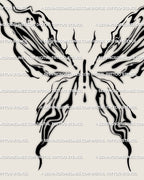 Abstract liquid butterfly tattoo stencil digital design, flowing marble pattern lines forming wings and organic symmetrical shape. 