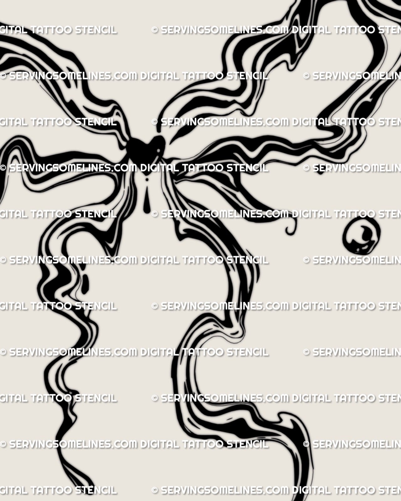 wavy abstract ribbon tattoo stencil with marble texture and soft liquid lines, elegant coquette design for feminine tattoo ideas