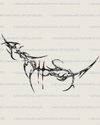 Abstract thorn cybersigilism tattoo stencil, dark spiky rib design with sharp symmetry and body-flow curves for rib or side breast area.