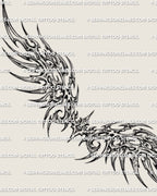 Abstract wing tattoo stencil design with pointed neotribal linework, connected center, and lower back placement intent