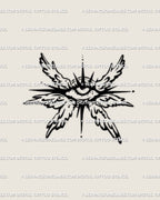 Minimalist all-seeing eye tattoo stencil featuring six detailed angel wings, digital download preview displayed as clean flash design.
