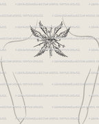 All-seeing eye angel tattoo styled at the back of the neck, symbolizing vigilance and divine protection through gothic seraph wing art.