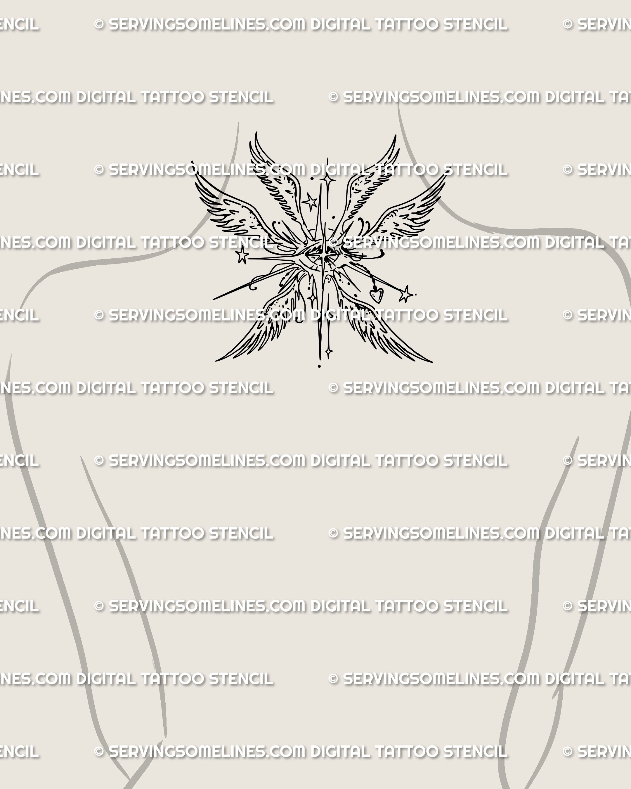 All-seeing eye angel tattoo styled at the back of the neck, symbolizing vigilance and divine protection through gothic seraph wing art.