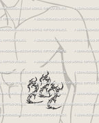 222 angel number tattoo stencil displayed on ribs placement example, sharp cybersigilism number design, printable download
