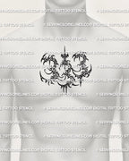Angel number 333 tattoo stencil shown on mens chest placement preview, cybersigilism 333 stencil download