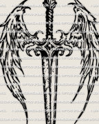 Angel dagger tattoo digital stencil, clean dagger with wings silhouette and a subtle celestial guard accent, ready to resize.