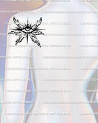 Angelcore-inspired winged eye tattoo stencil previewed on back shoulder, soft gothic line art with six seraphim wings radiating outward. 