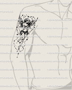 Upper arm tattoo display of angelic fairy digital tattoo stencil, heart and wings design with fantasy symbolism.