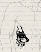 Bold dog head outline tattoo placed on a man’s side ribs to show strong vertical shape. Blackwork style with sharp edges fitting rib anatomy naturally.