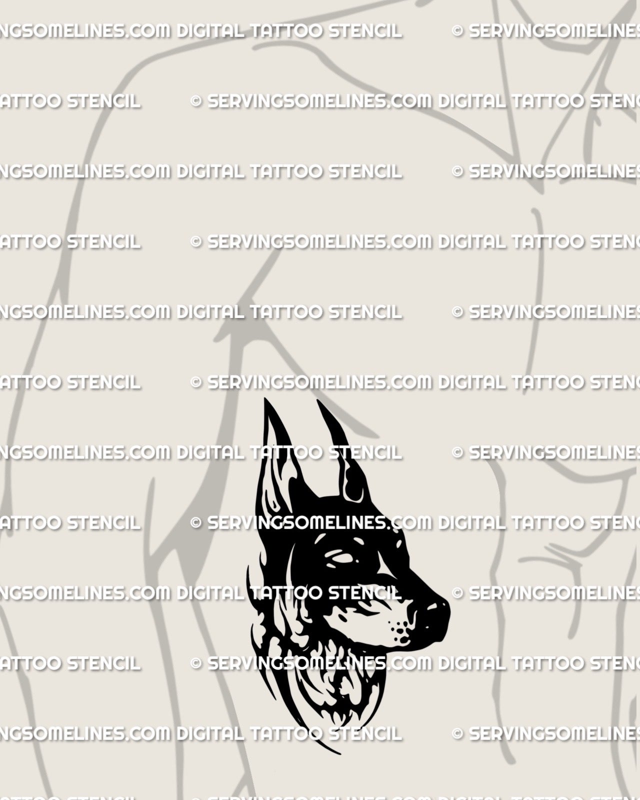 Bold dog head outline tattoo placed on a man’s side ribs to show strong vertical shape. Blackwork style with sharp edges fitting rib anatomy naturally.