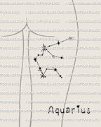 Aquarius constellation tattoo stencil shown on back of thigh placement, clean star points and line path, instant download files