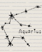 Aquarius constellation tattoo stencil design, minimalist zodiac star map line layout, instant download PNG PDF