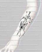 Aquarius zodiac dagger tattoo stencil displayed on forearm placement, narrow blade fits inner or outer forearm