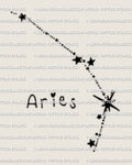 Aries constellation tattoo stencil design, minimal dotted star path with bold starburst, digital download for tattoo stencil printing