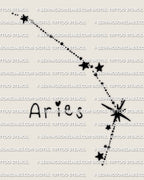 Aries constellation tattoo stencil design, minimal dotted star path with bold starburst, digital download for tattoo stencil printing