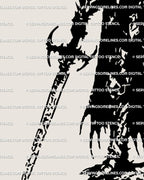 Armor protection tattoo meaning scene showing sword detail and cloak folds, symbolizing defense and strength.