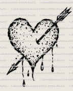 Classic arrow in heart tattoo stencil, crisp contour and scattered speckles, clean stencil file for wrist, ankle, forearm, or ribs.