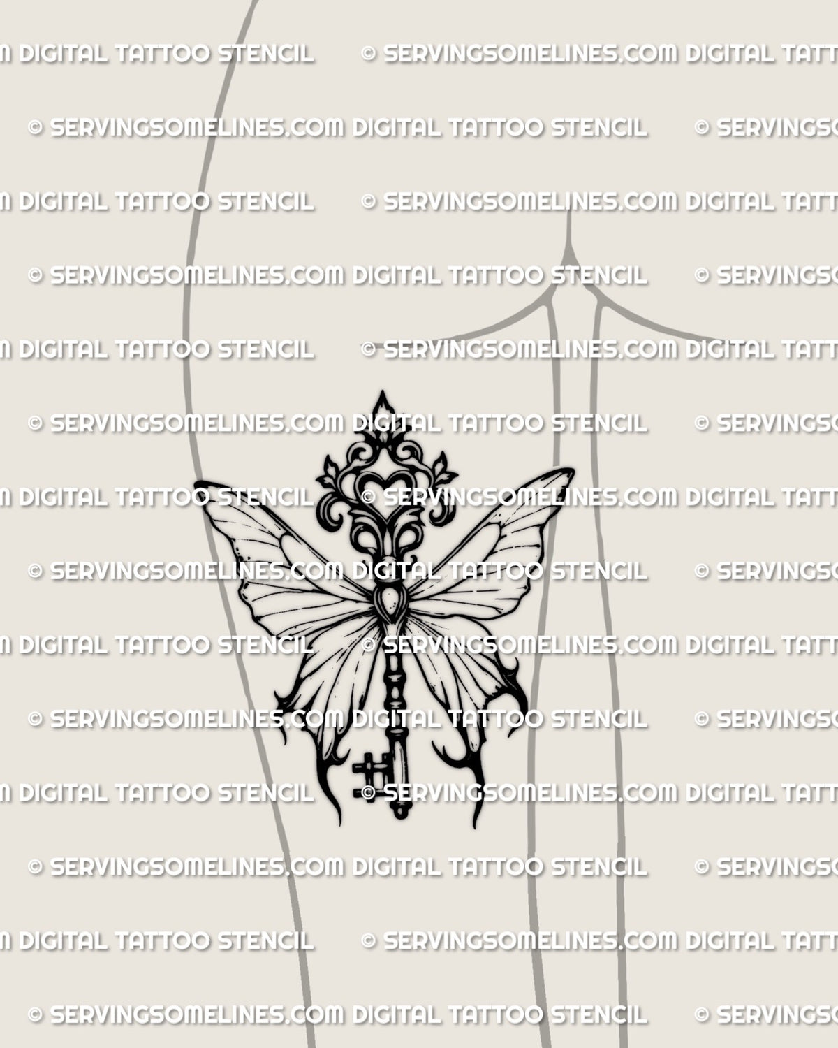 Butterfly Key Tattoo Stencil | Gothic Butterfly Key Design ...