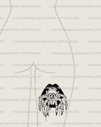 Back of thigh tattoo mock-up showing tarantula spider crawling from dark gothic lips, spooky Halloween blackwork design with witchy vibe. Digital stencil file, clean and printable.