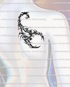 Cybersigilism scorpion tattoo design for the back shoulder, gothic neo tribal scorpion stencil with sharp cyber linework, a dark cyber scorpion tattoo digital file.