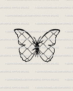 Barbed wire butterfly tattoo stencil with mesh wing pattern shown in clean digital lineart, ideal as unique edgy fine line tattoo artwork