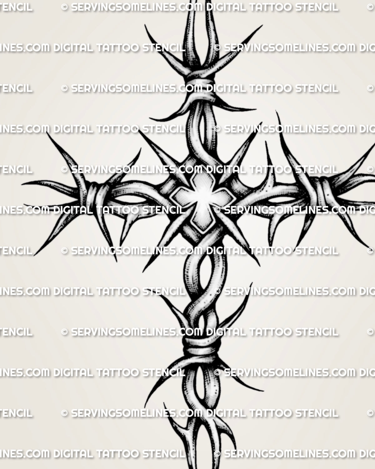 Sharp Cross Design Barbed Wire Cross Tattoo Stencil Download – ServingSomeLines