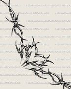 Barbed wire heart lower back tattoo stencil design shown as a full layout with a centered heart and wide wire spread.