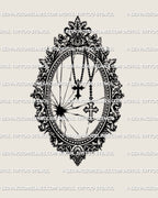 Baroque rosary cross tattoo stencil printable digital file, gothic religious design prepared for high resolution tattoo stencil printing