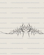 Feminine baroque underboob tattoo stencil in cyber tribal and ornamental neotribal style, centered heart design with elegant gothic detail.