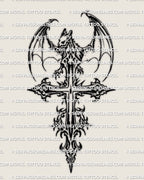 Gothic bat cross stencil, ornamental cross with bat wings, digital tattoo stencil file for chest or forearm
