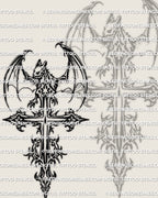 Bat cross tattoo stencil file, winged bat over ornate cross design, printable PNG JPG PDF, instant download