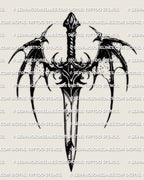 Bat wings dagger tattoo design, devil wing dagger tattoo vibe with pointed membrane wings and slim blade, digital download.