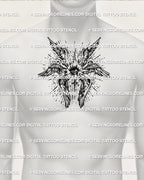 Biblical seraphim chest tattoo stencil for men featuring an all seeing eye and cross inspired structure, printable digital tattoo stencil for centered chest placement