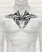 Biblical seraphim chest tattoo stencil for men with all seeing eye, printable tattoo stencil designed for masculine chest placement