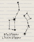 Big dipper constellation tattoo stencil set with little dipper, Ursa Major and Ursa Minor constellation lines, instant download