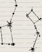 Close view of big dipper little dipper constellation tattoo stencil set, star points and line path, Ursa Major Ursa Minor